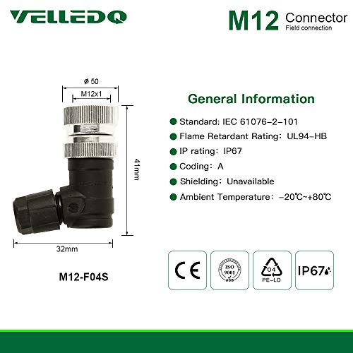 Plug към полето конектор сензор VELLEDQ M12, 4-пинов штекерный адаптер, вита клеммная актуално, фитинги