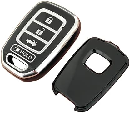 WKEDQAF за Honda Ключодържател Калъф TPU Протектор Ключ Черупки, Подходящи за Honda Accord, Civic и CR-V (Сребристо черно)