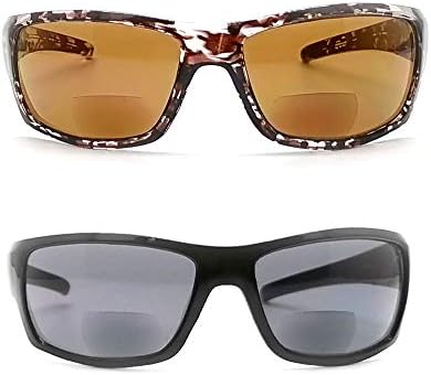2 Чифта Бифокальных Слънчеви очила за мъже и Жени, Спортни Слънчеви Очила с защита от uv (+2.50)