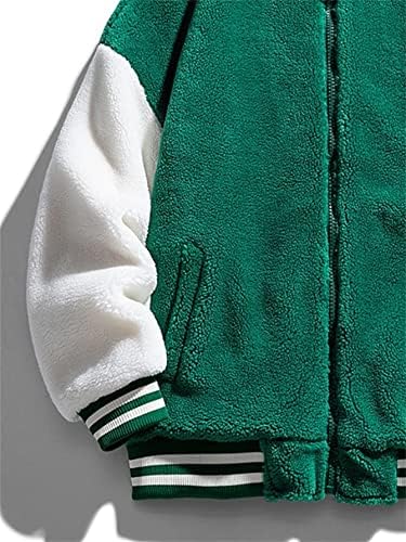 Мъжки якета Men Color Block с тапицерия на райета, Плюшевое зимно палто (Цвят: зелен, Размер: Голям)