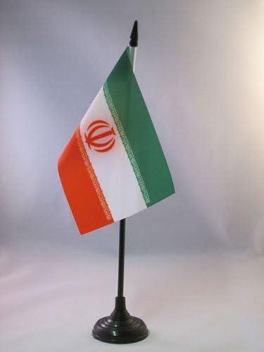 Флаг на АЗЕРБАЙДЖАН, Тенис на Флаг на Иран, 4 x 6 - Ирано-Персийски Тенис на Флаг 15 x 10 см - Черна Пластмасова Пръчка и основата на