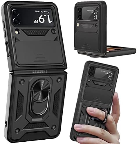 ASWSKI е Съвместим с калъф-стойка Galaxy Z Flip 3, калъф Galaxy Z Flip 3, с прибиращ камера, вградена магнитна стойка със завъртане на 360 ° за Samsung Galaxy Z Flip 3 5G 2021 - черен