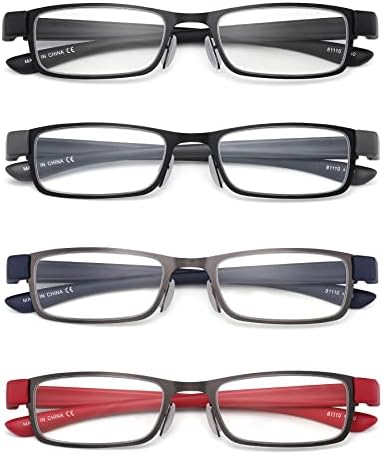 HIYANJN 4 Опаковки Очила За Четене За жени, Блокиране на Синя Светлина, Леки изцяло метална Правоъгълни Очила с Тесни Рамки,