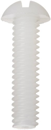 Машинен винт от найлон 6/6, Обикновен, почти Бяла на цвят, Кръгла корона, който има с прорези, с дължина 1-1 / 4 , брой резьб 10-24 (опаковка от 100 броя)
