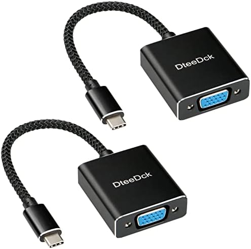 DteeDck USB Адаптер C за VGA 2 бр., USBC (съвместим с Thunderbolt 3 и 4) за свързване на VGA, USB кабел Type-C за свързване