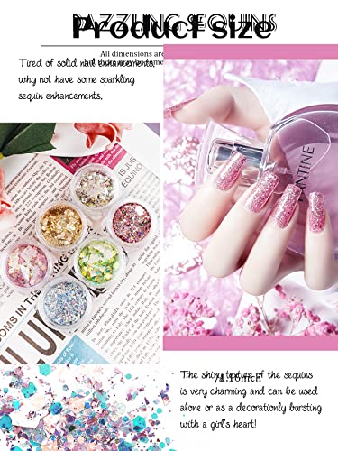 6 Кутии Холографски Пайети за Дизайн на ноктите, Много Цветни Преливащи Везни за нокти Русалка, Блестящо Тънки Пайети за Дизайн