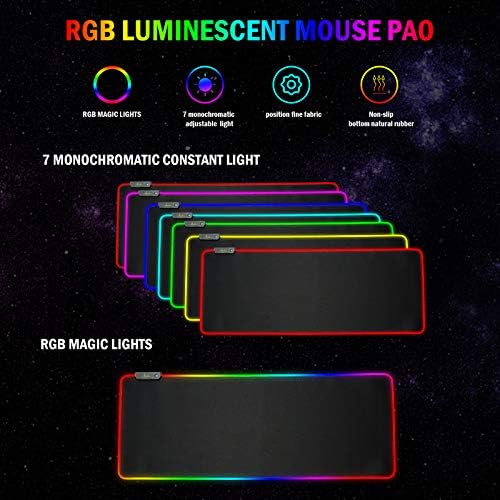Геймърска подложка за мишка Aoibox RGB, led леко Удължен голяма подложка за мишка с 14 видове осветление 2 Яркост, водоустойчив, противоскользящий и лесно моющийся подложк