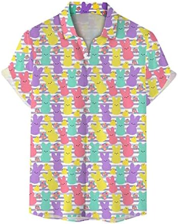 Великден Тениска за Мъже, Ежедневни Хавайска Риза с Копчета Великденски отряд Заек, Риза Алоха, Мъжки Ризи с къси ръкави, Оборудвана Ръст