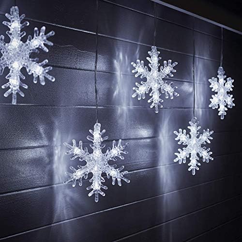 Lights4fun, Inc. Студено Бял Led Снежинка на Батерии, Подвесное Коледа Светлинно Декорация за вътрешна и Външна употреба