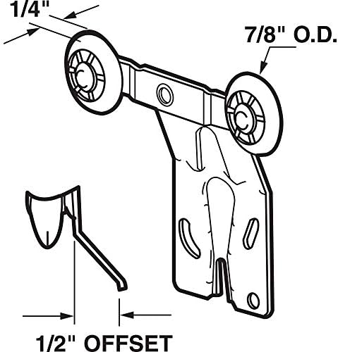 Тандемный валяк за вратите на гардероба Prime-Line MP6503 с задната част, с офсетов 1/2 инча и нейлоном 7/8 инча, (2), 2 бр.