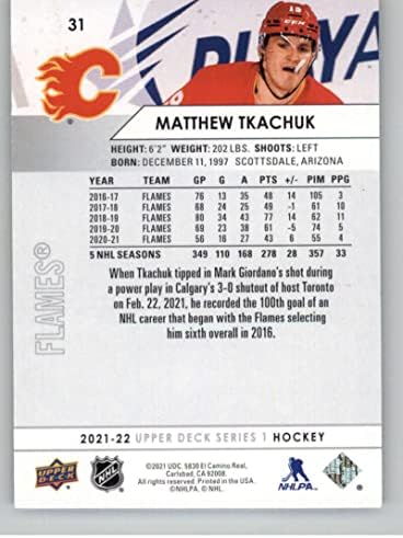 2021-22 Горната палуба #31 Матю Ivo Калгари Флеймс Серия 1 Хокейна Базова карта НХЛ