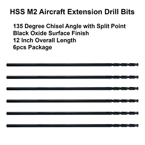 MAXTOOL 1/8 x 12 6 бр. Идентични Самолетни Удлинительные Свредло HSS M2-Дълги Тренировки с Дълбоко Скручиванием С директен опашка,