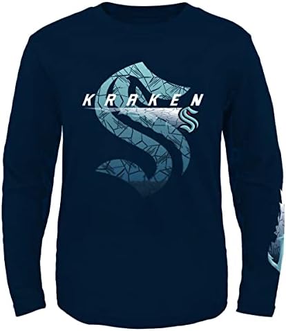 Тениска с дълъг ръкав Outerstuff Seattle Kraken Младежки Размер с Логото на Счупени Лед с дълъг ръкав