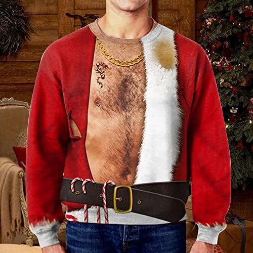 XZHDD/ Коледни тениски за мъже, 3D Забавен Коледен Принт Дядо Коледа с войник, Дълъг ръкав, Вечер Ежедневни Тениски с кръгло
