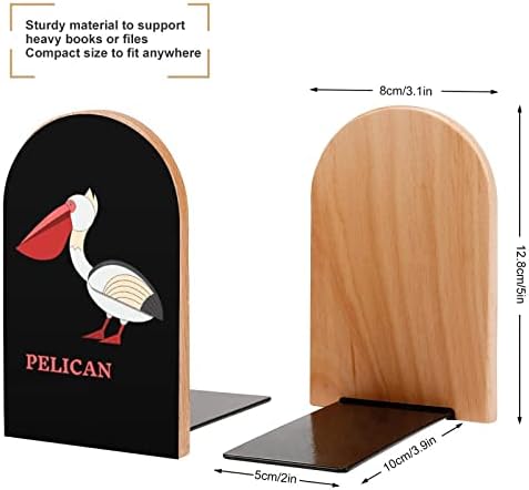 Cartoony Пеликан, Нескользящие Дървени Поставки за книги, Тежкотоварни Портретно корк за Декоративни Рафтове (1 чифт)