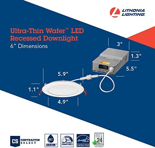 Lithonia Lighting WF6 30K40K50K 90CRI MW M6 led лампа с възможност за избор на цветова температура, изключително тънък-Вградени лампа, 3000 К|4000 До|От 5000 До, Бял, 6 инча