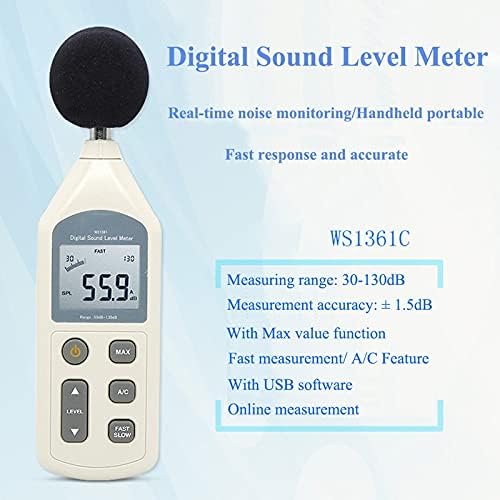 SDFGH Цифров Измерител на нивото на звука 30-130 db Уред За измерване на Шум на Секретаря Мониторинг Децибела Тестер