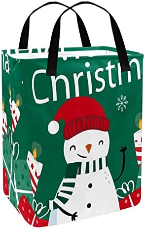 Весела Коледа Снежен Подарък Свещи, Зелена и Червена Кошница за Дрехи, Сгъваема Кутия За Съхранение с Дръжка за Кошницата, Детска Стая
