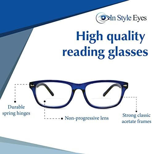 Стилни очила за четене Seymore Retro с бифокальными очила за четене - Класическа овална ацетатная дограма в пълна рамка - Непрогрессивные лещи - Прозрачно Червен - 2,5 x