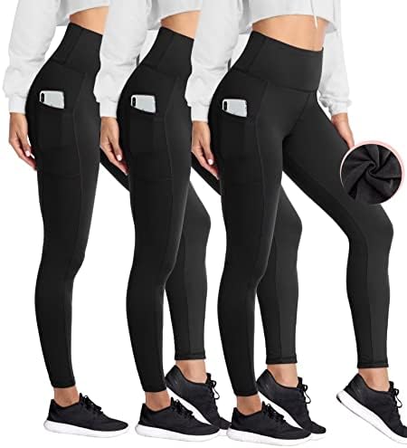 HIGHDAYS 3 Опаковки Леггинсов с джобове за жени - Панталони за Йога с матово подплата и контрол на корема с висока талия