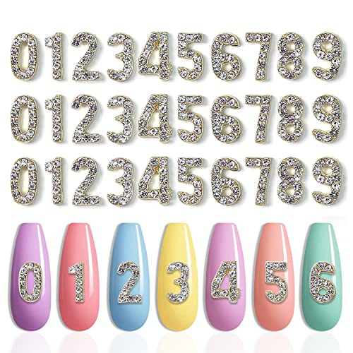 XEAOHESY 30 бр. Златни Дрънкулки с цифри (0-9) за нокти, 3D Ключодържатели за акрилни нокти, арабски цифри, 3D Ключодържатели за