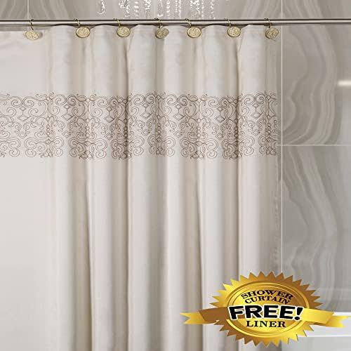 Завеса за душ от декоративни тъкани в стил бохо с подплата за баня - пълна Безплатен Прозрачна облицовка PEVA - Бежовата Завеса