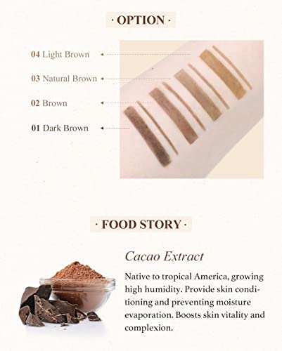 Тънък молив за вежди SKINFOOD Choco 01 Тъмно кафяво, Ултратънък върха на 1,4 мм, Натурална устойчива формула и мека текстура
