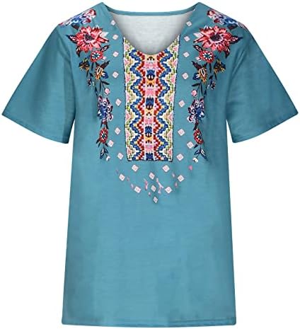 Блуза, Тениска за Жени Лято Есен 2023 Облекло Модерен Памучен с Къс Ръкав V Образно деколте и Декорация от Графична Ежедневна Блуза 7N