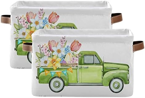 Пролетни Цветя, Зелена кош за играчки от Стария Камион, Сгъваема Кошница за съхранение с дръжки, Кошница за дрехи, Кошница-Рафт за Детска