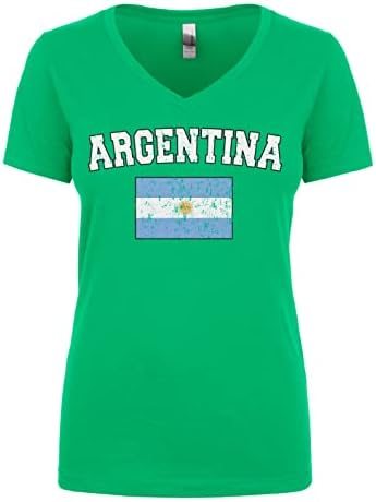 Женска тениска Cybertela с V-образно деколте и Потертым аржентинските си флага за юноши и девойки Cybertela