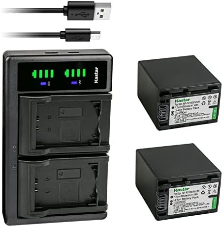 Батерия Kastar 2-Pack NP-FV100 и USB-зарядно устройство LTD2 Съвместим с камера Sony HDR-CX280 HDR-CX290 HDR-CX300 HDR-CX305 HDR-CX320 HDR-CX330 HDR-CX330E HDR-CX350 HDR-CX360 HDR-CX370 HDR-CX380