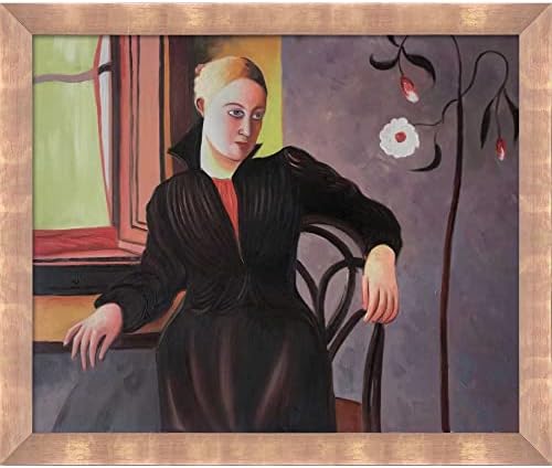 Една жена със стил Пастиш, седнала на прозореца, в рамката от розово злато, 23 x 27