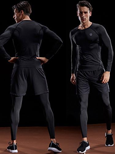 Мъжки Компресия Ризи NELEUS 3 Опаковки Dry Fit С дълъг ръкав За тренировка и Бягане