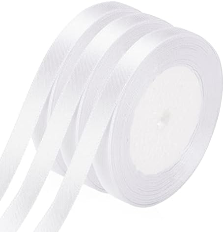 3 Ролка Бяла сатенена лента с Ширина 2/5 × 72 Ярд, Бяла Панделка за Подарък опаковки, Лентови Занаяти, Сватбена Декорация