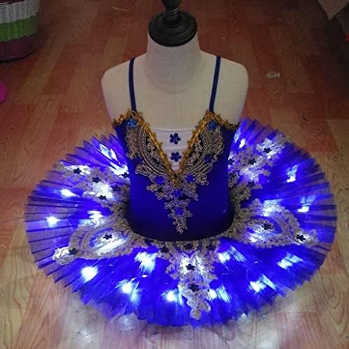 PDGJG Балетна Пола-пакетче Рокля с Балерина За Момичета, Led танцов костюм за възрастни, Палачинка (Цвят: 150 см, размер: синьо)
