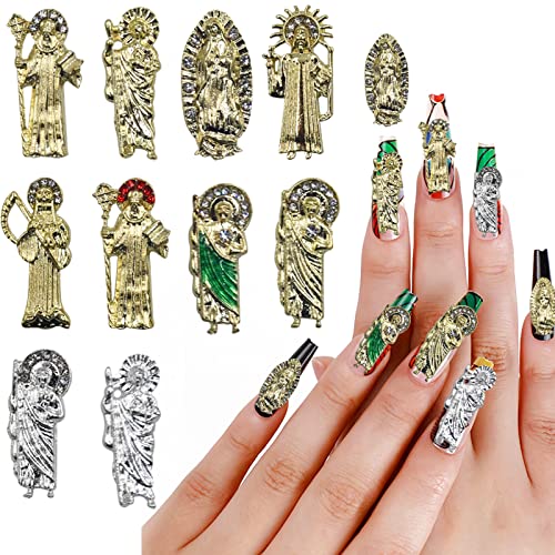 11 бр. Чар за нокти San Judas, 3D Висулки с Диаманти за нокти, Бижута, Медальони за Нокти, Аксесоари за Акрилни нокти,