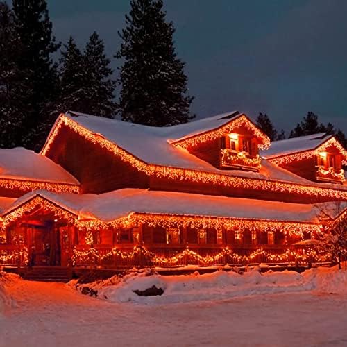Qunlight Led светлини-ледени Висулки, 300 светодиода, 33 фута, 8 режима на работа, Страхотна лампа за пердета с 50 капки, Прозрачен проводник led Венец за декорации за Коледа/Де?