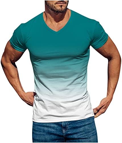VALSEEL/ Мъжки t-shirt, Всекидневни Пуловер с V-образно деколте и Градиентным Цветен Принтом, Летни Тениски за Фитнес и Спорт с Къс Ръкав за Мъже
