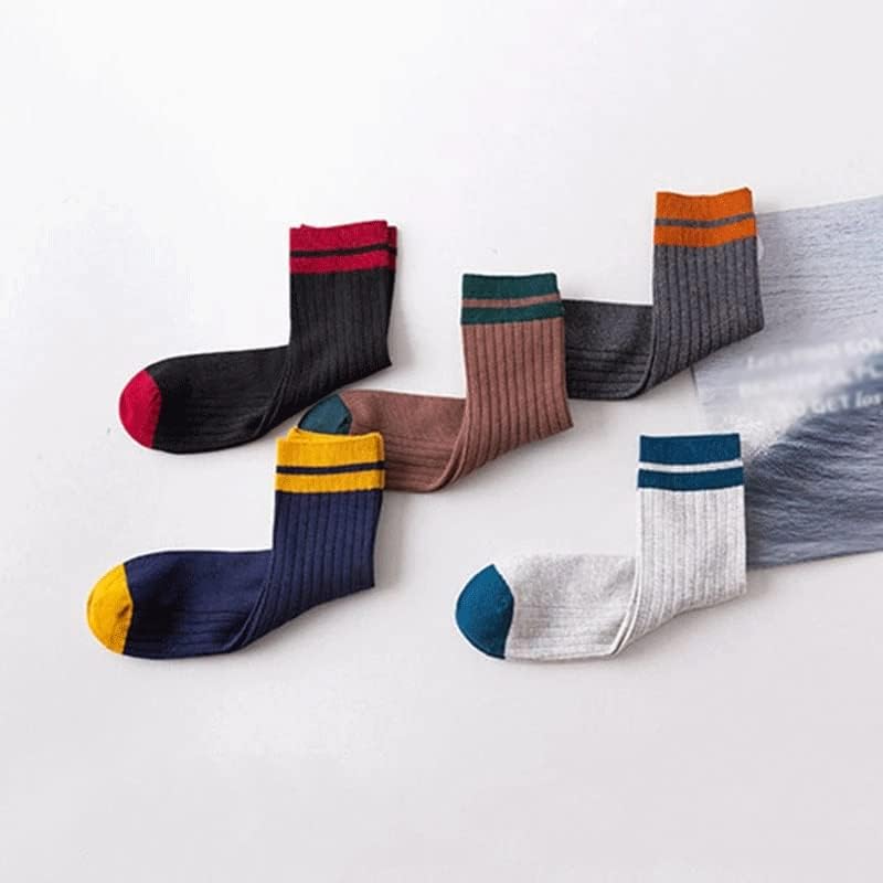 YFQHDD, 5 Чифта Мъжки Есенно-летни чорапи със средна дължина Дишащи и Удобни Шарени Памучни Спортни чорапи