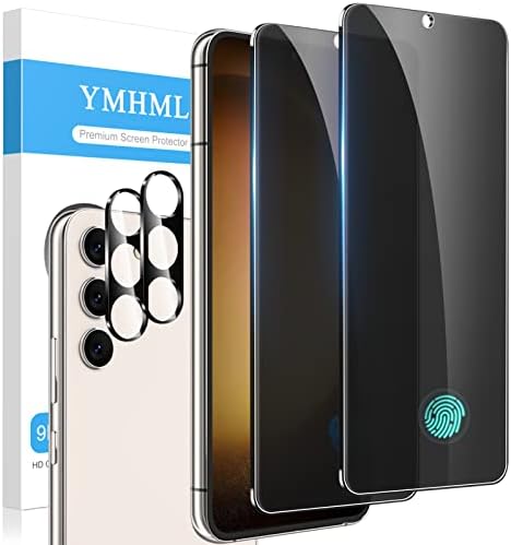YMHML 2 Опаковки за Samsung Galaxy S23 Защита на екрана за Поверителност Ъпгрейд за Отключване на Пръстови отпечатъци Съвместимо Закалено Стъкло + 2 опаковки Защита на обектив