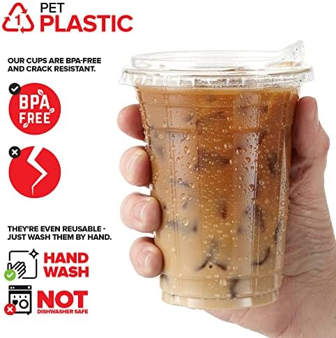 За еднократна употреба Прозрачни пластмасови Чаши с капаци на 16 унции, Така и за шейкове, студени кафе с лед, лимонада, кафе лате с лед,