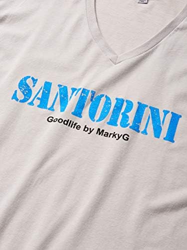 Върховете на премиум-клас с графичен принтом Santorini, Приталенная Тениска с V-образно деколте и къс ръкав от велур