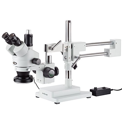 Микроскоп AmScope с стереофоническим увеличение 3,5 X-90X с едновременното фокусно разстояние на стойка със 144-led околовръстен подсветка и 16-мегапикселова камера USB3