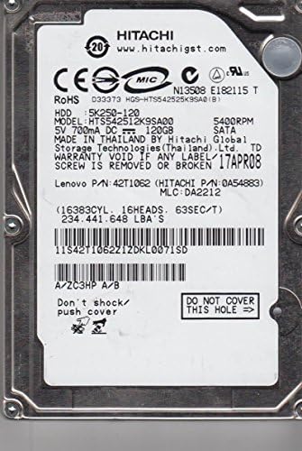 HTS542512K9SA00, PN 0A54883, MLC DA2212, Hitachi Твърд диск 120GB SATA 2.5
