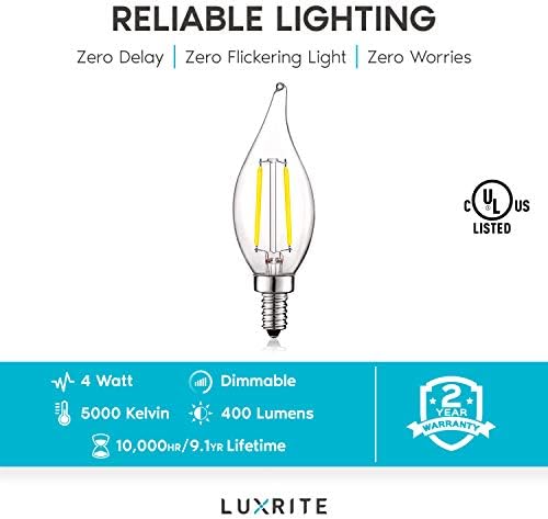 LUXRITE 4 W Реколта led лампи-Полилей с регулируема яркост 400 Лумена, 5000 До Ярки бял цвят, Led крушки-Полилеи с Мощност 40 W