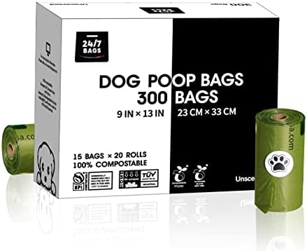 Пакети за компостиране кучешки какашек Зареждане - 300 броя, 9 x 13 см, 20 Роли / 15 Пакети, в Екологично Чист материал от царевично нишесте, без мирис