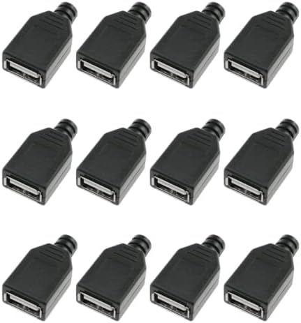 SJZBIN 12шт САМ Конектор USB 2.0 Тип Жена Порт, Изход с Черен Пластмасов капак за свързване на данни