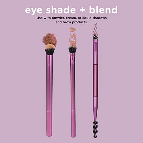 Real Techniques Eye Shade & Blend Makeup Brush Трио, За сенки за очи и очна линия, Инструменти за даване на форма и се грижи