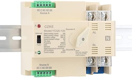 UNCASO YCQ5-100 2P 63A/100A Автоматичен превключвател предаване на хранене на Din-шина 50/60 Hz AC220V от фотоволтаична система ATS до градската електрическа мрежа (Цвят: 2P, размер: 100A)