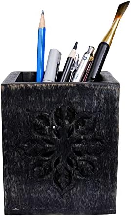 Дървен държач за химикалки Mela Artisans за плот Сладко - Serena, Blackwash | Декоративни Чаши за моливи | Интериор в провинциален
